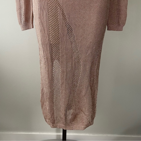 Pretty Little Thing Metallic Knitted Rose Gold Cut Out Maxi Long Dress Pink - Picture 10 of 12
